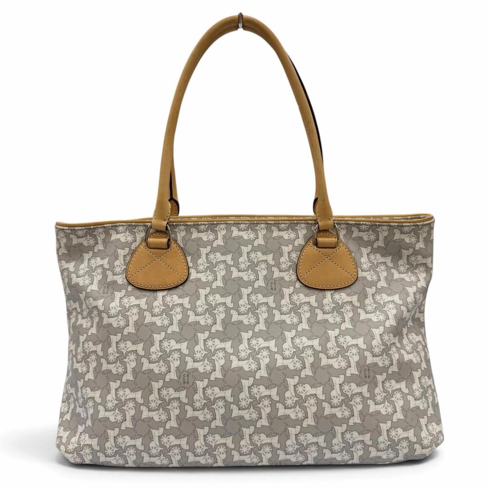 CELINE Old Celine Sulky Logogram Carriage Pattern Leather Tote Bag Light Gray...
